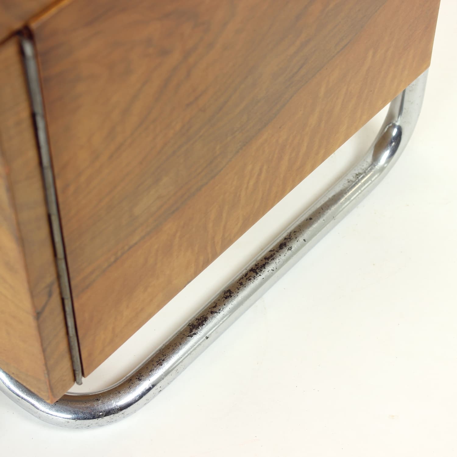 Para szafek nocnych, orzech brązowy, chrom, Czechosłowacja, lata 50. - 227850