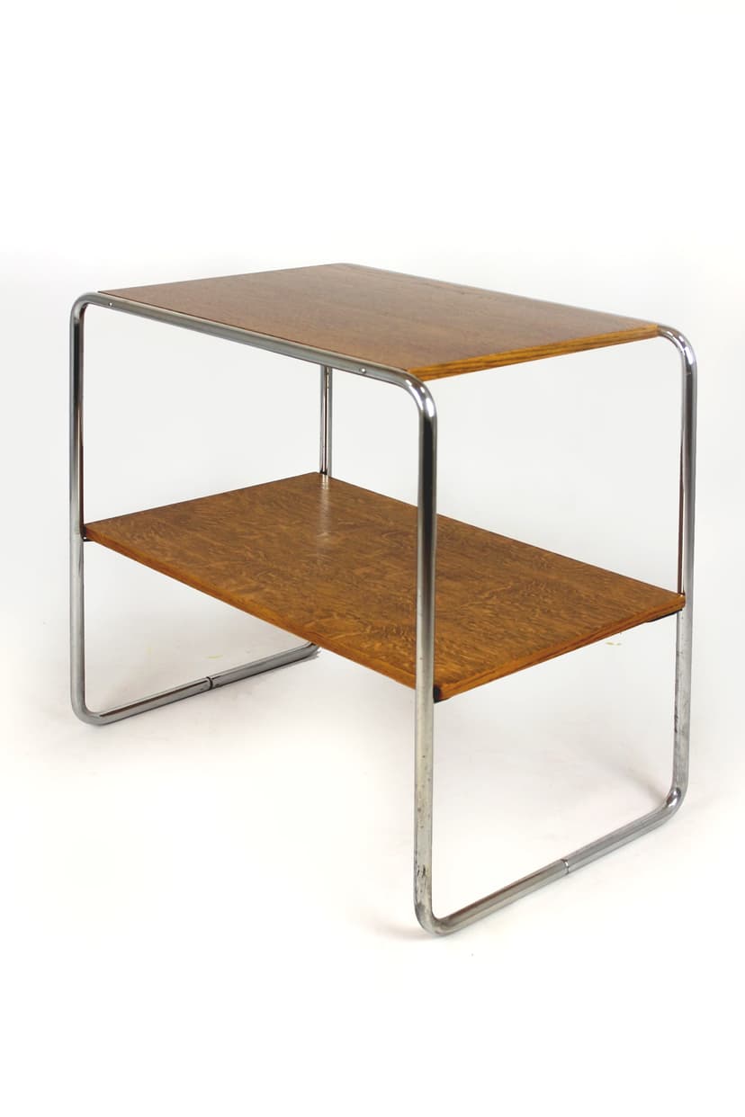 Stolik B12, Bauhaus, brązowy, drewno, stal chromowana, proj. M. Breuer, lata 30.