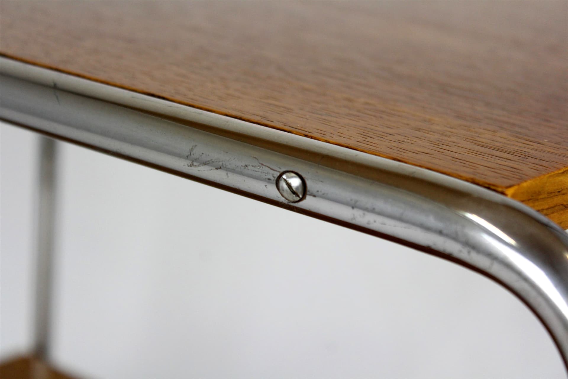 Stolik B12, Bauhaus, brązowy, drewno, stal chromowana, proj. M. Breuer, lata 30. - 227866