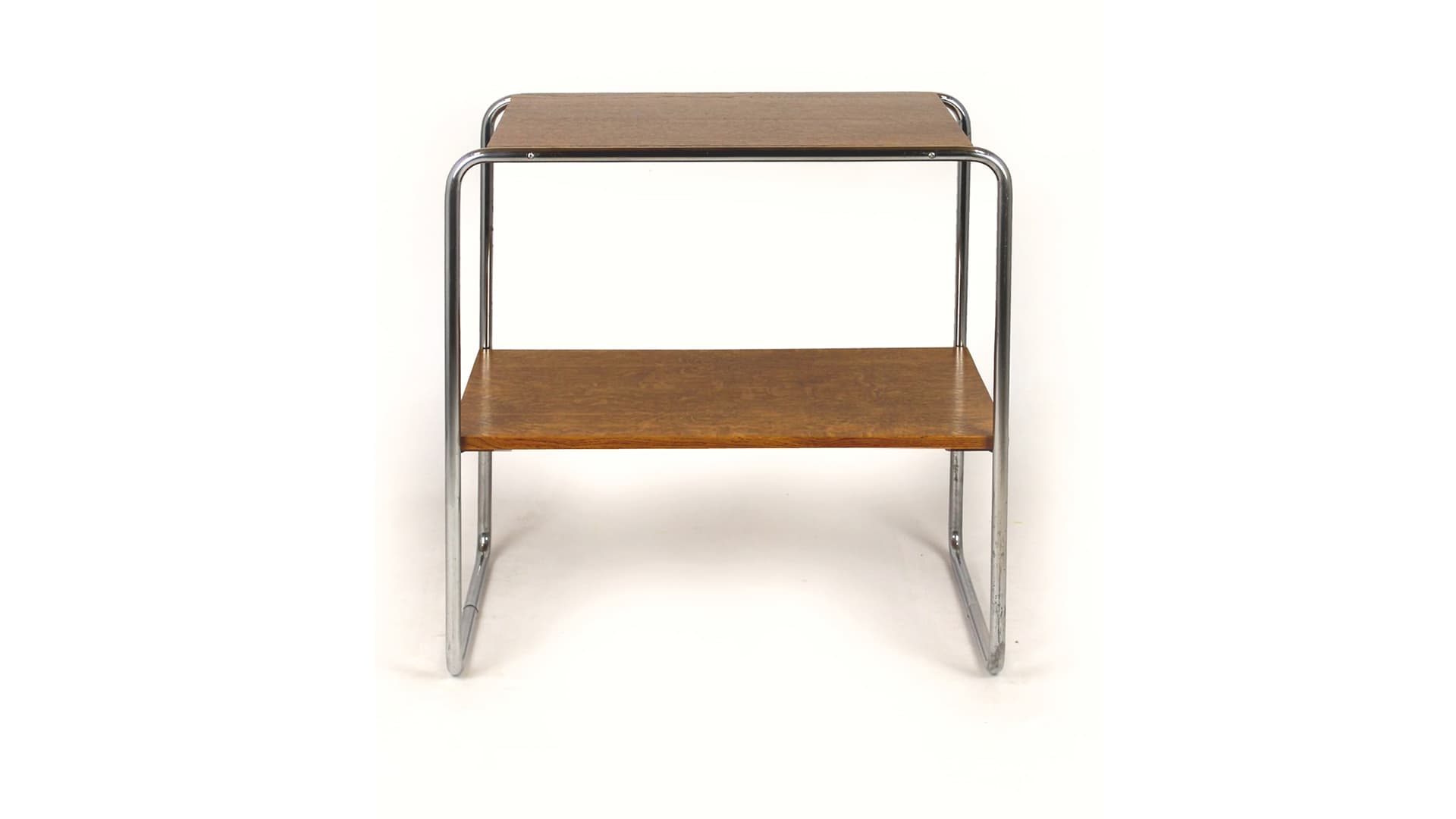 Stolik B12, Bauhaus, brązowy, drewno, stal chromowana, proj. M. Breuer, lata 30. - 227869