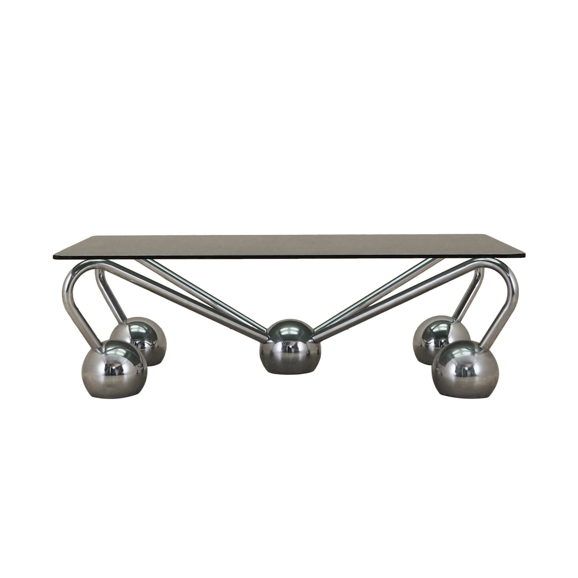 Stolik kawowy Space Age, szkło przyciemniane, chrom srebrny, Włochy, lata 70.