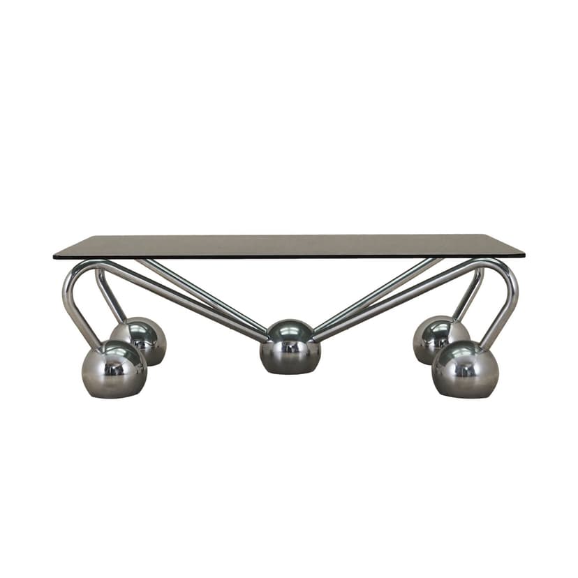 Stolik kawowy Space Age, szkło przyciemniane, chrom srebrny, Włochy, lata 70.