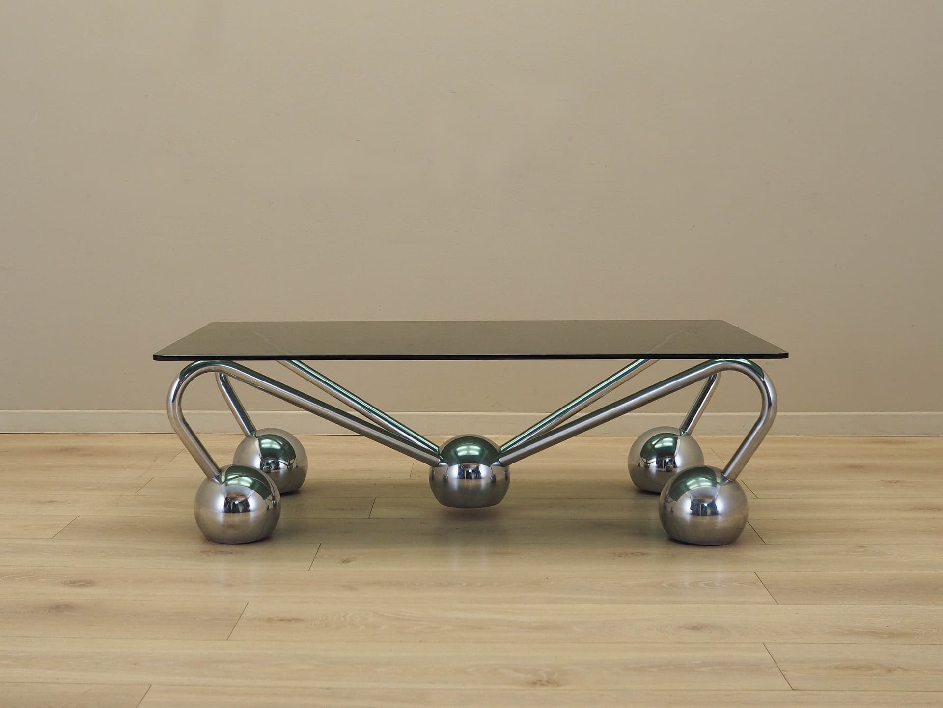 Stolik kawowy Space Age, szkło przyciemniane, chrom srebrny, Włochy, lata 70. - 227961