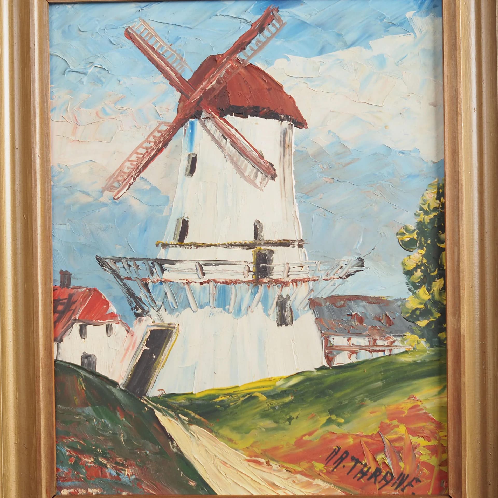 Painting Colorful Windmill, multicolor, wood, by A. V. Thrane, Scandinavia, 1960s - 16664