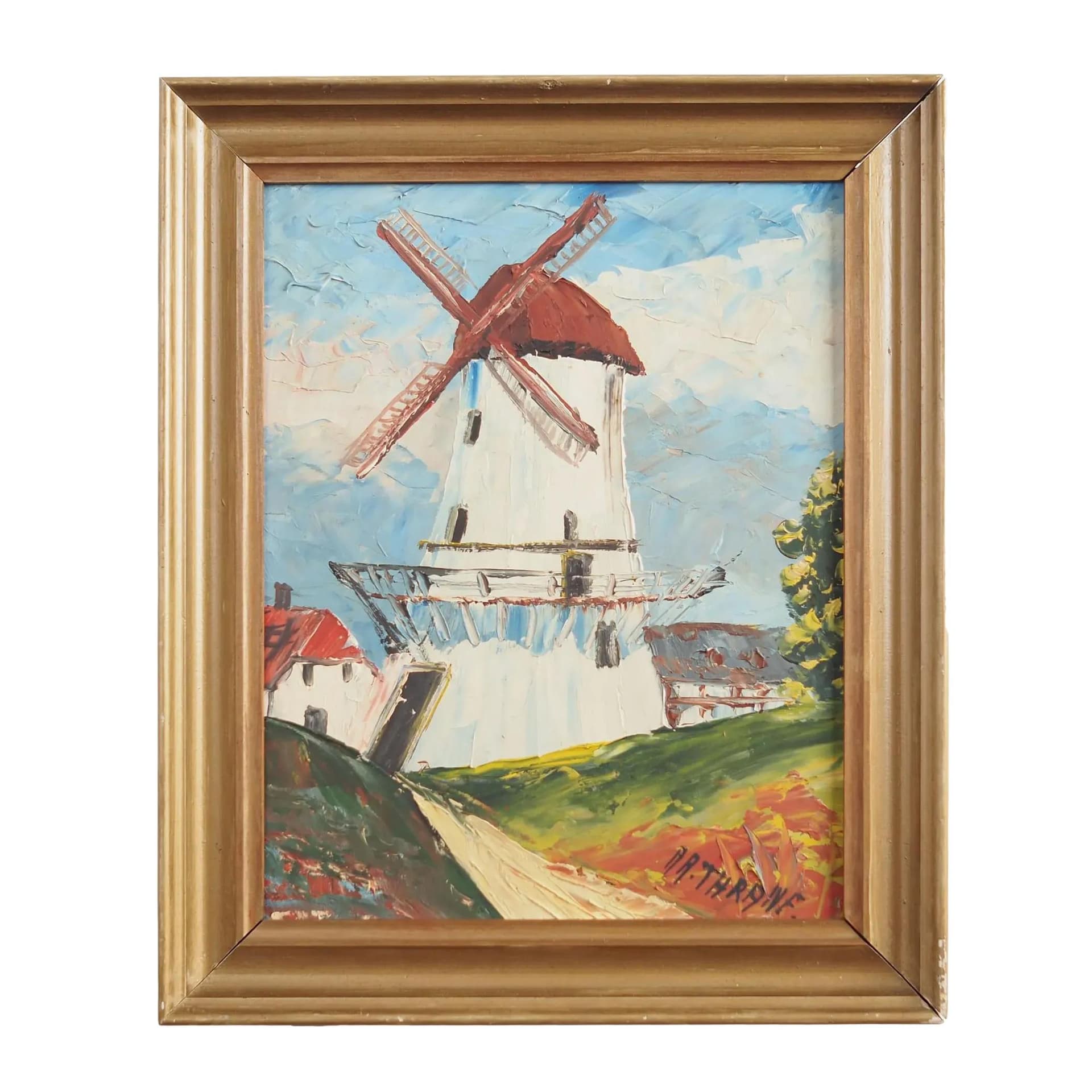 Painting Colorful Windmill, multicolor, wood, by A. V. Thrane, Scandinavia, 1960s