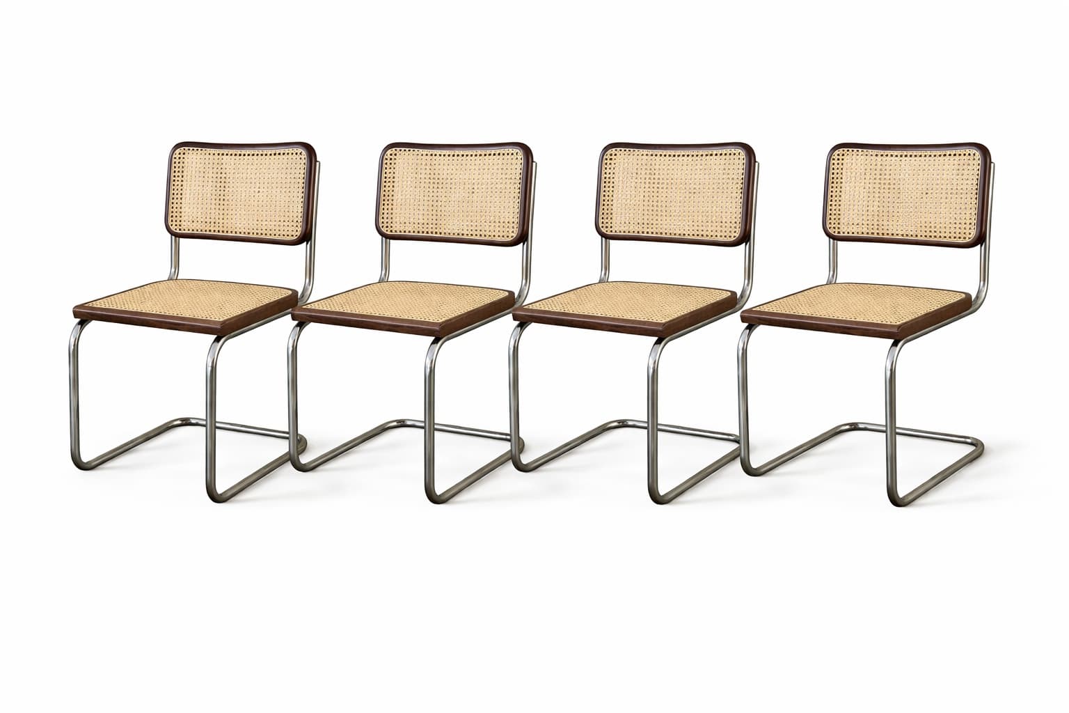 Zestaw 4 krzeseł z giętej stali wg proj. M.Breuer, Bauhaus, brązowe