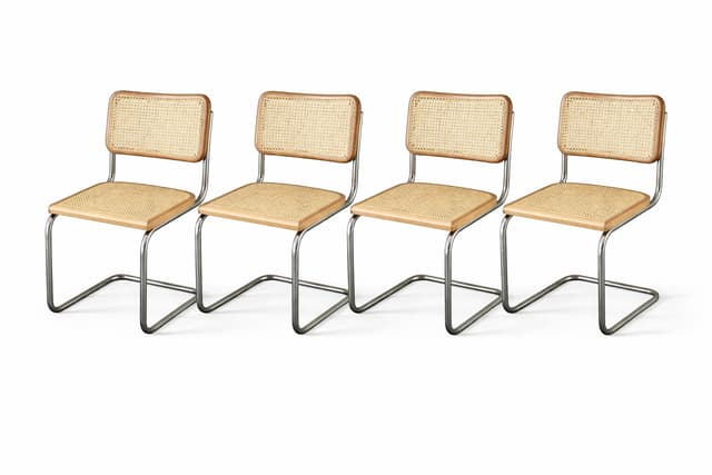 Zestaw 4 krzeseł z giętej stali wg proj. M.Breuer, Bauhaus, miodowe - WYMIARY
