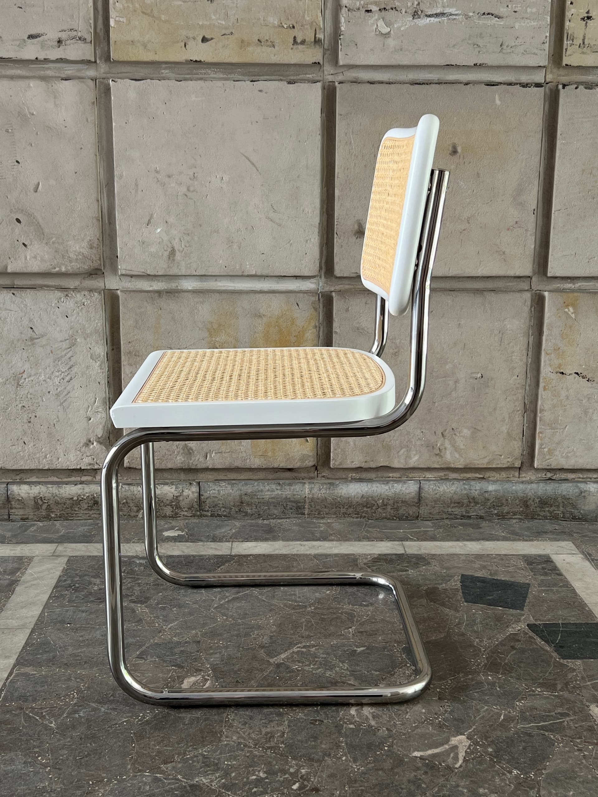 Zestaw 4 krzeseł z giętej stali wg proj. M.Breuer, Bauhaus, białe - 228306