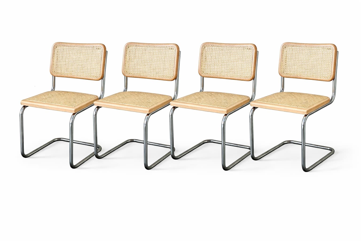 Zestaw 4 krzeseł z giętej stali wg proj. M.Breuer, Bauhaus, naturalny buk