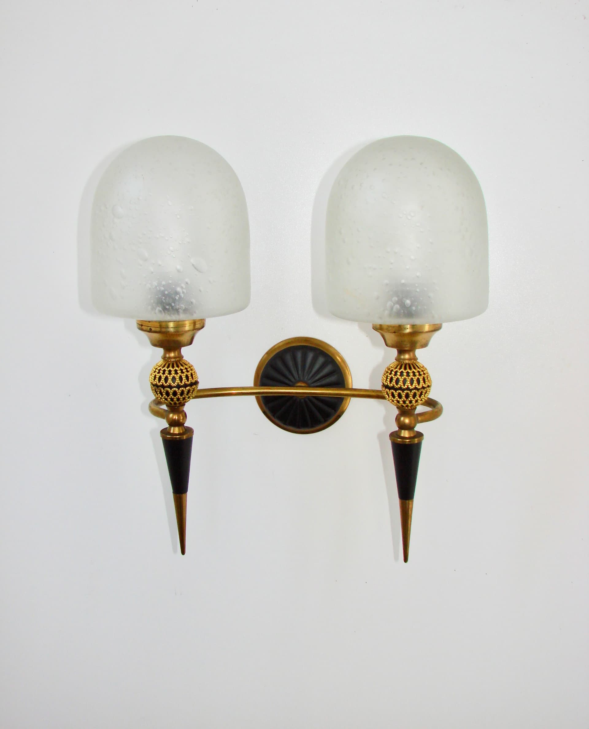 Kinkiet ścienny, czarny, mosiądz szkło, lata 50. - 228336