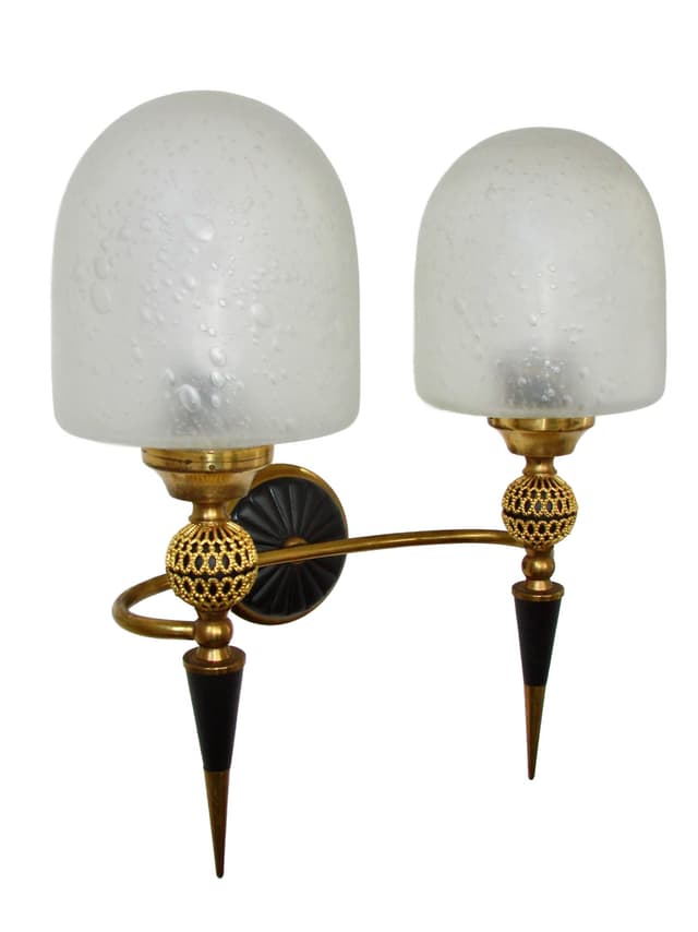 Kinkiet ścienny, czarny, mosiądz szkło, lata 50. - WYMIARY