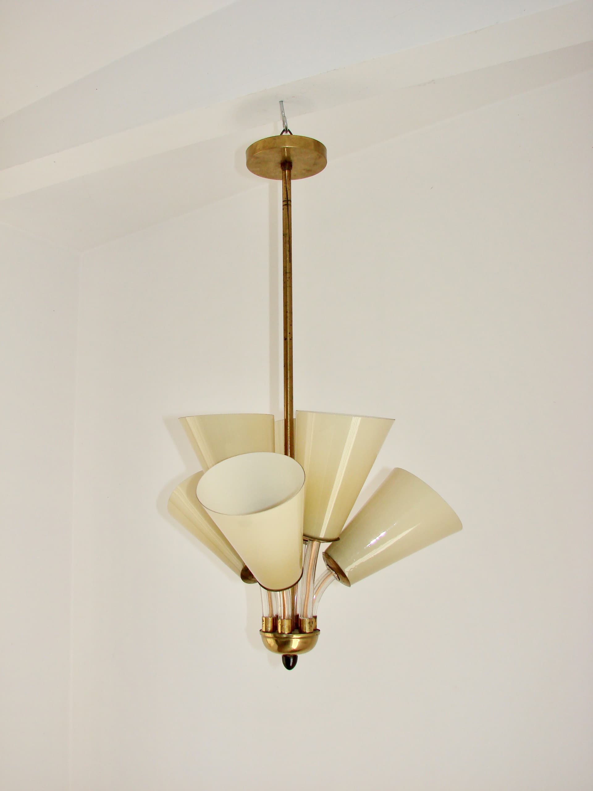 Lampa wisząca, Lustry Kamenický Šenov, szkło żółty, mosiądz, Czechosłowacja, lata 50. - 228347