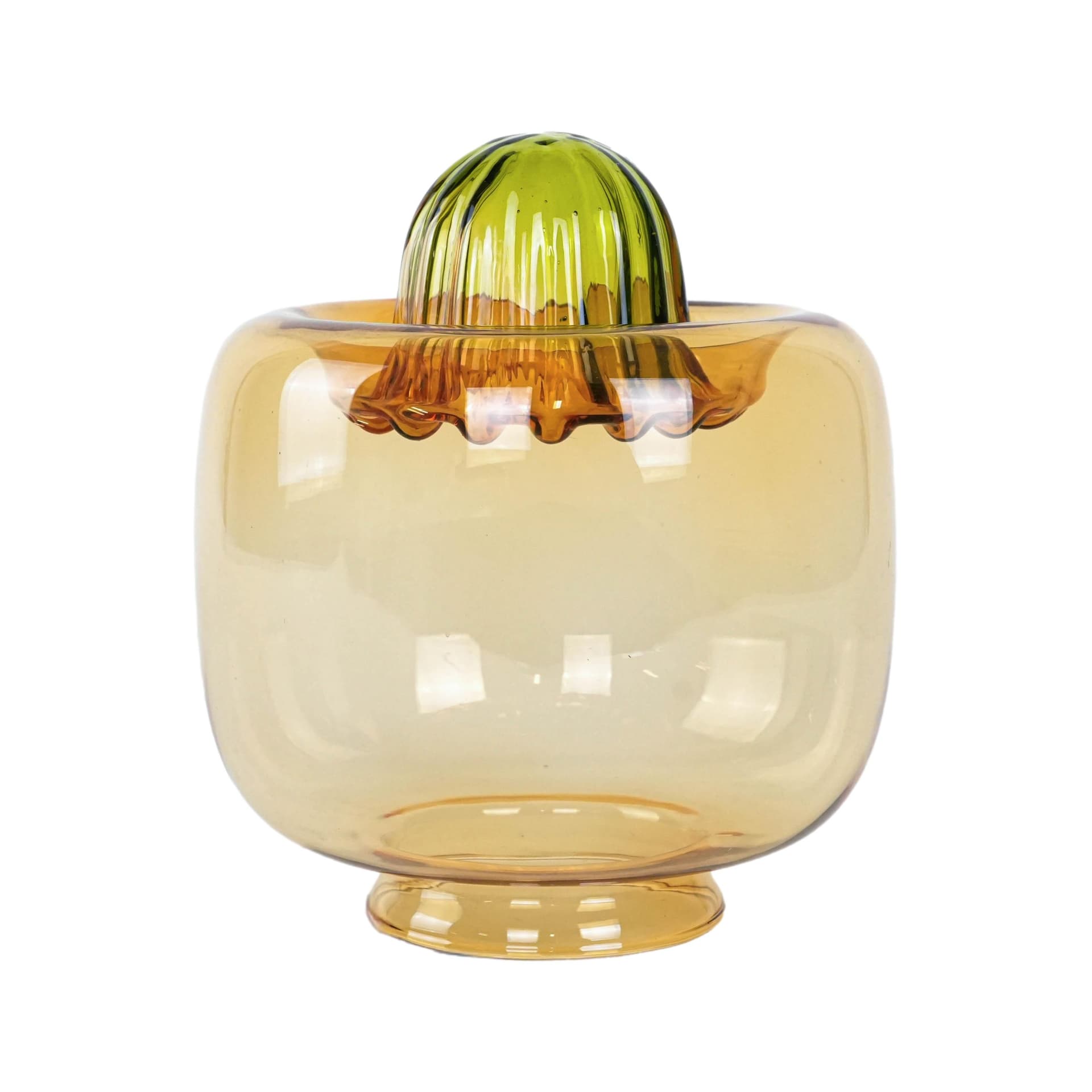 Dekoracja stołowa, szkło bursztynowy zielony, Włochy, lata 70.