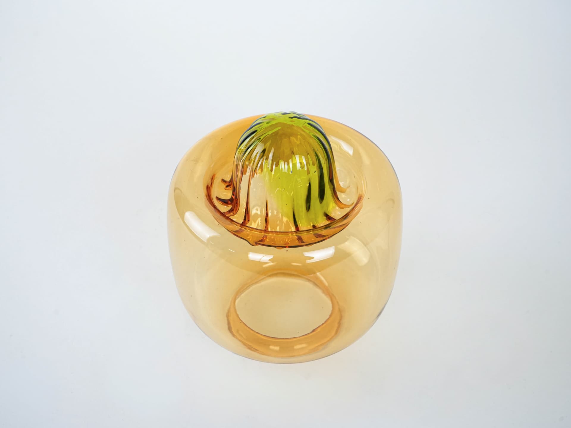 Dekoracja stołowa, szkło bursztynowy zielony, Włochy, lata 70. - 228382