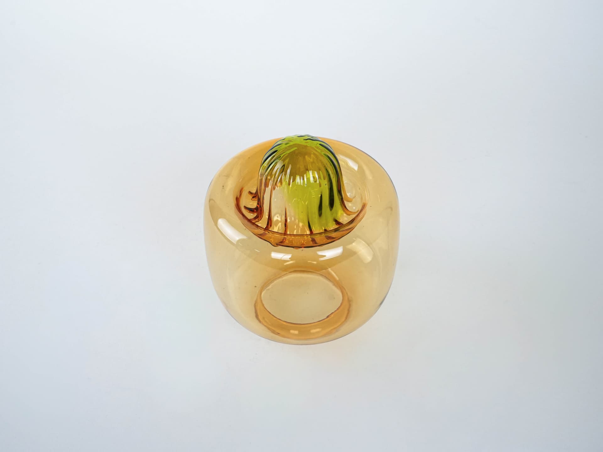 Dekoracja stołowa, szkło bursztynowy zielony, Włochy, lata 70. - 228380