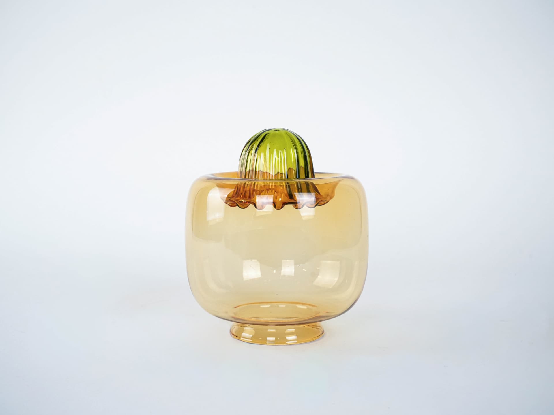 Dekoracja stołowa, szkło bursztynowy zielony, Włochy, lata 70. - 228381
