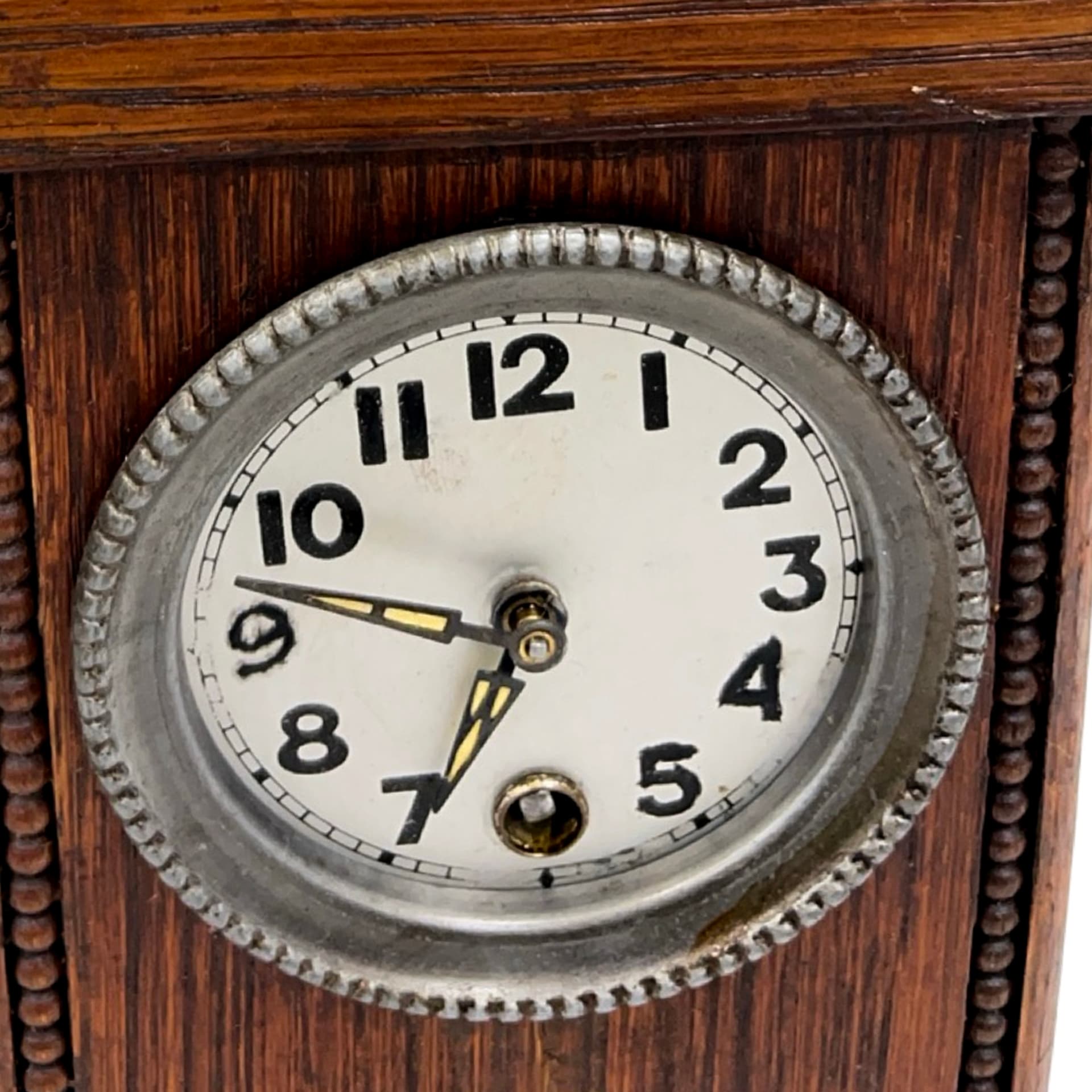 Zegar kominkowy miniaturowy, dąb brązowy, Niemcy, lata 20. - 228392