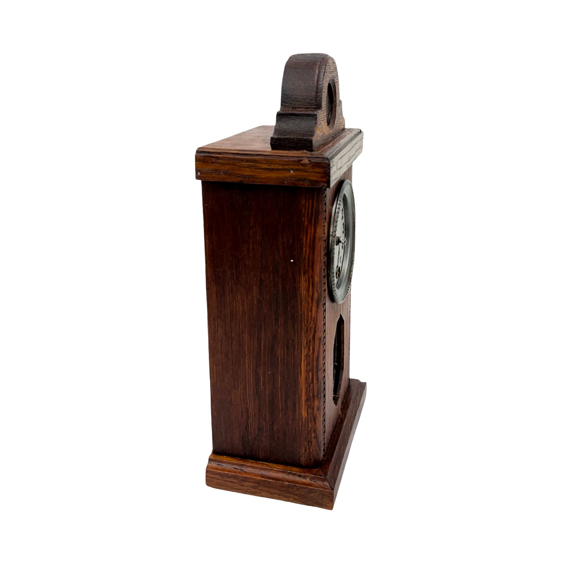 Zegar kominkowy miniaturowy, dąb brązowy, Niemcy, lata 20. - 228390