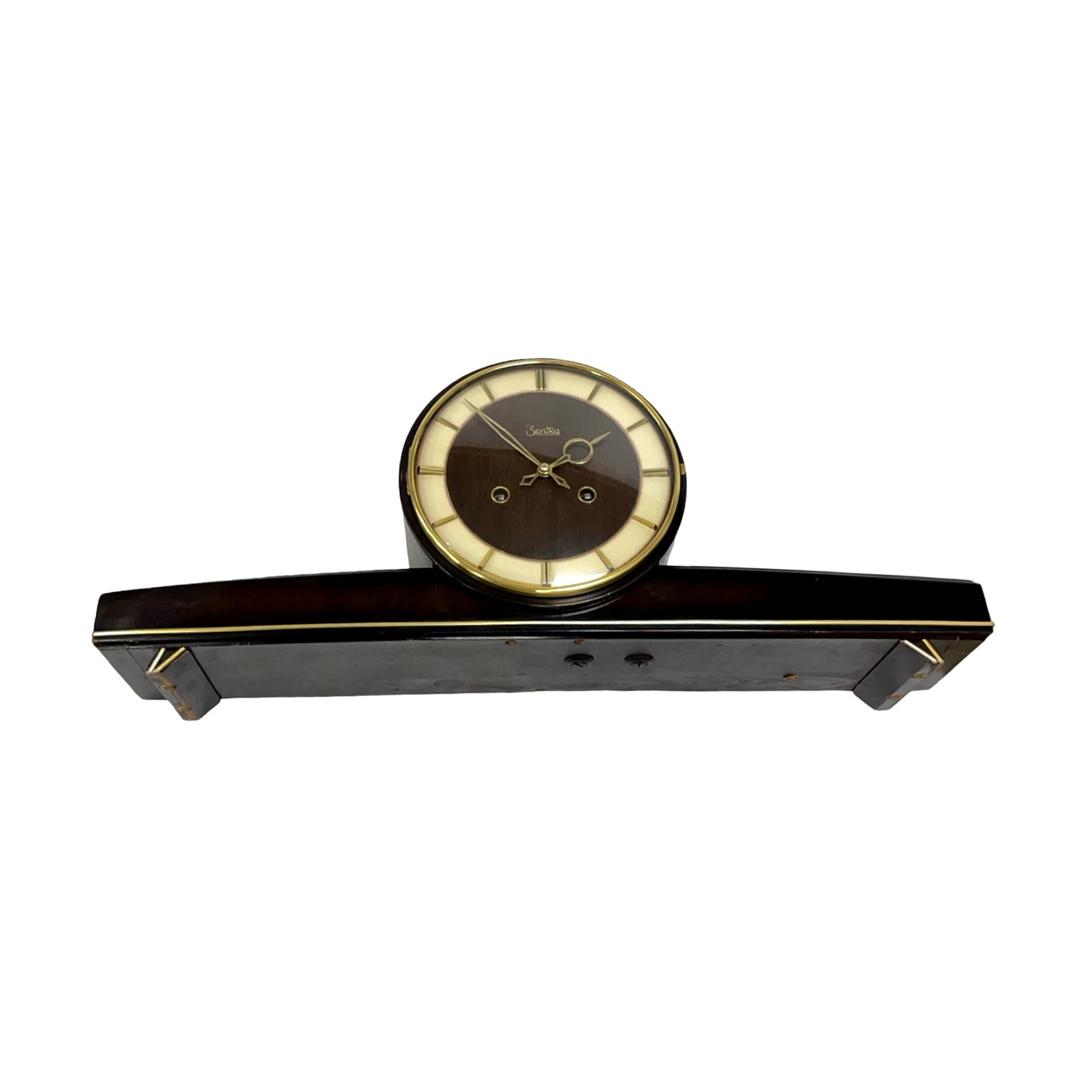 Zegar kominkowy Zentra, czarny, drewno lakierowane, metal, Niemcy, lata 60. - 228436