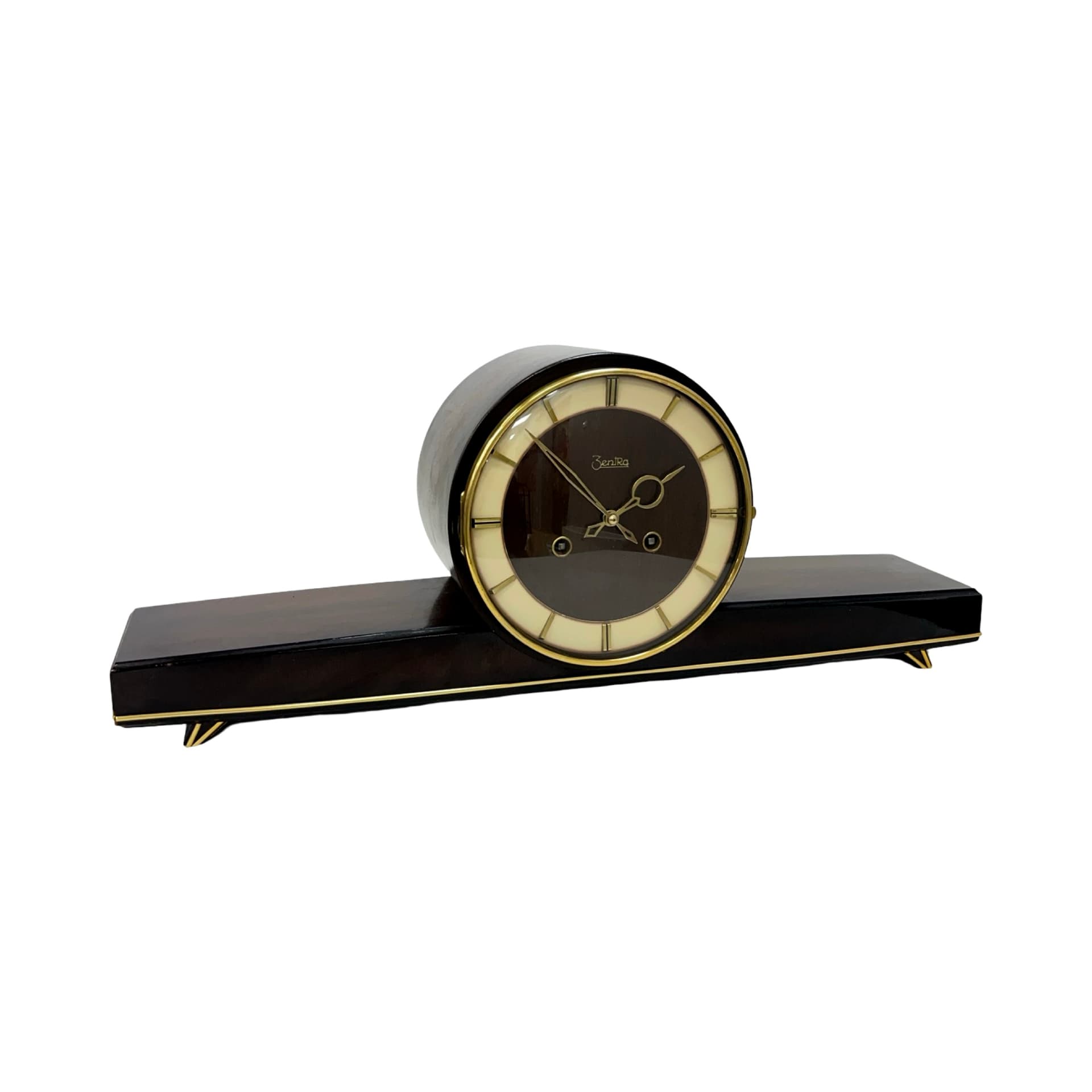 Zegar kominkowy Zentra, czarny, drewno lakierowane, metal, Niemcy, lata 60. - 228437