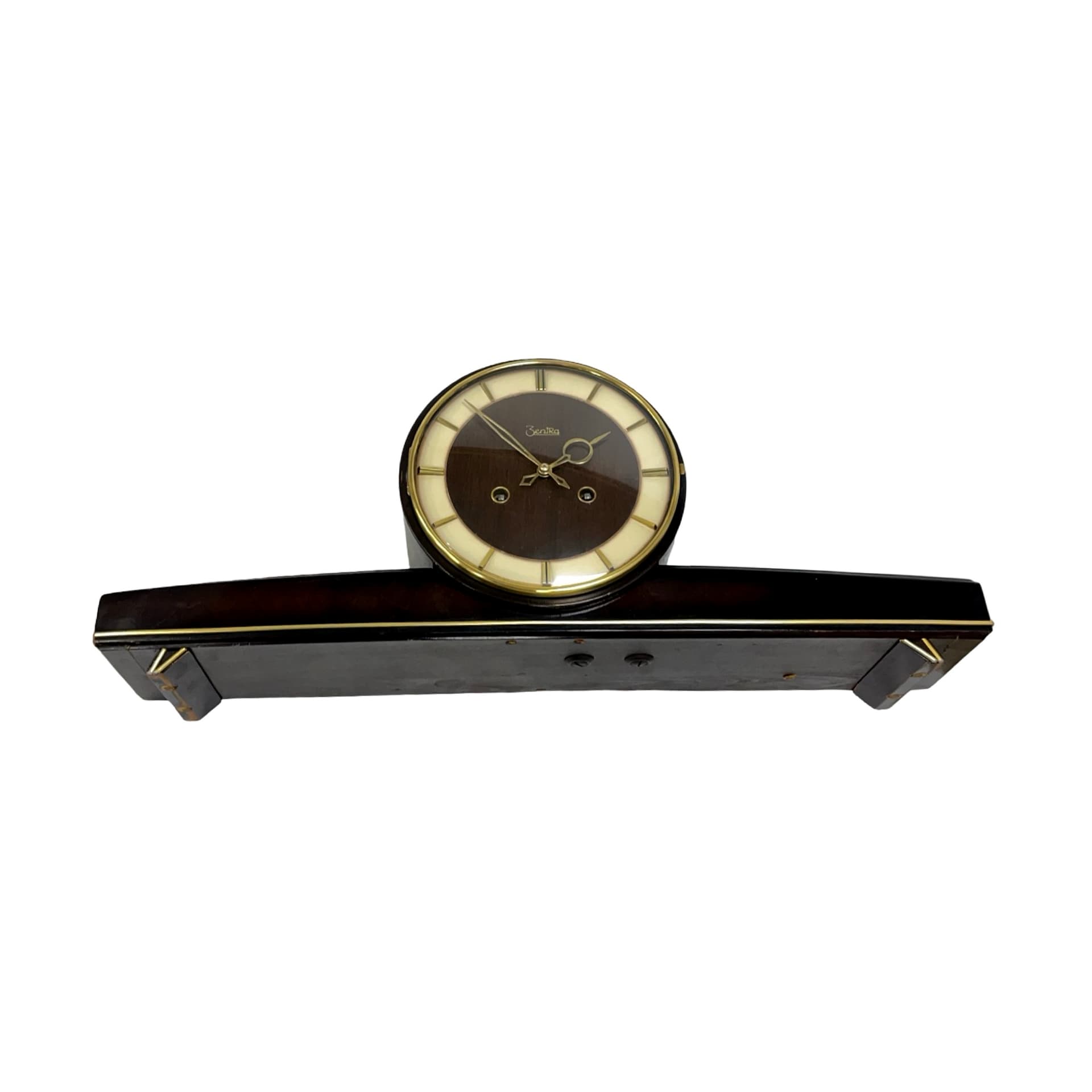 Zegar kominkowy Zentra, czarny, drewno lakierowane, metal, Niemcy, lata 60. - 228435