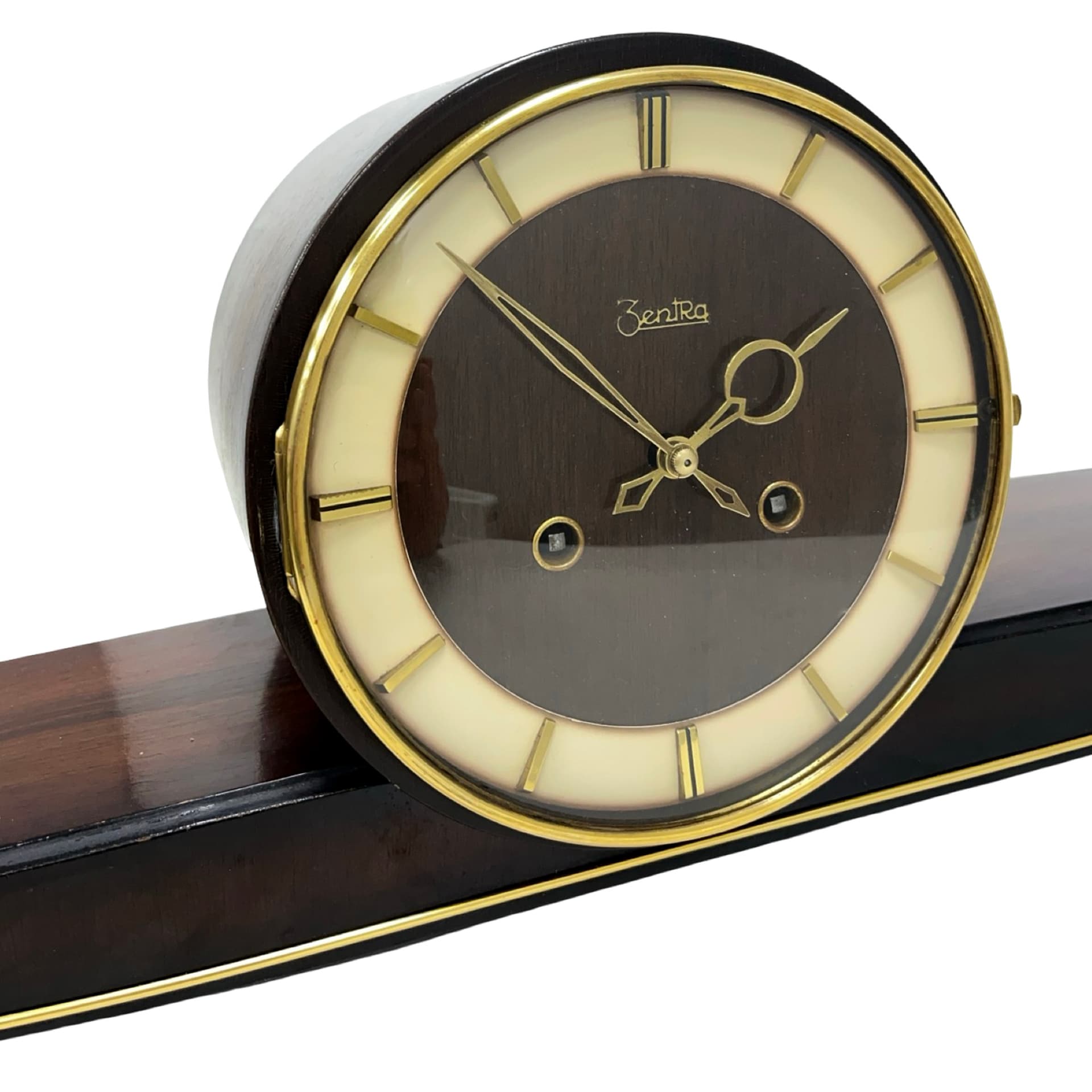 Zegar kominkowy Zentra, czarny, drewno lakierowane, metal, Niemcy, lata 60. - 228439