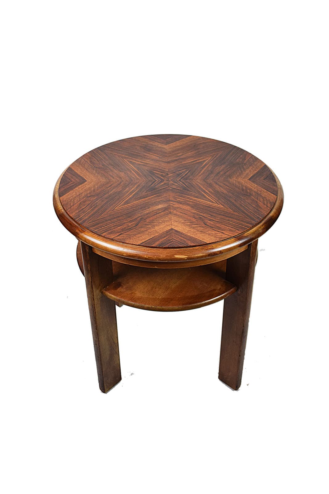 Stolik kawowy Art Deco, brązowy, drewno, Polska, lata 50.