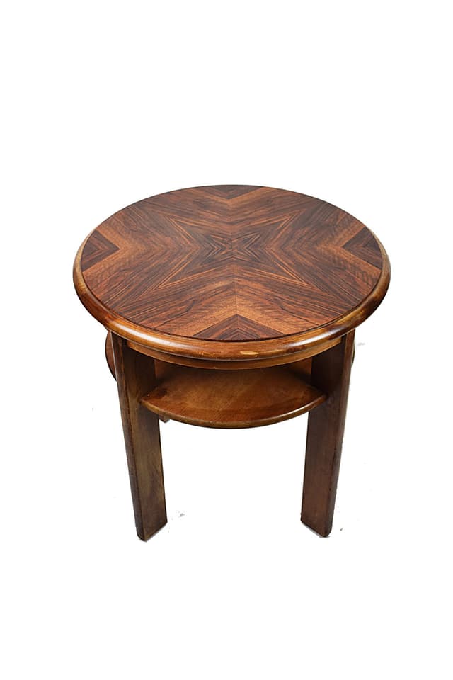 Stolik kawowy Art Deco, brązowy, drewno, Polska, lata 50. - WYMIARY