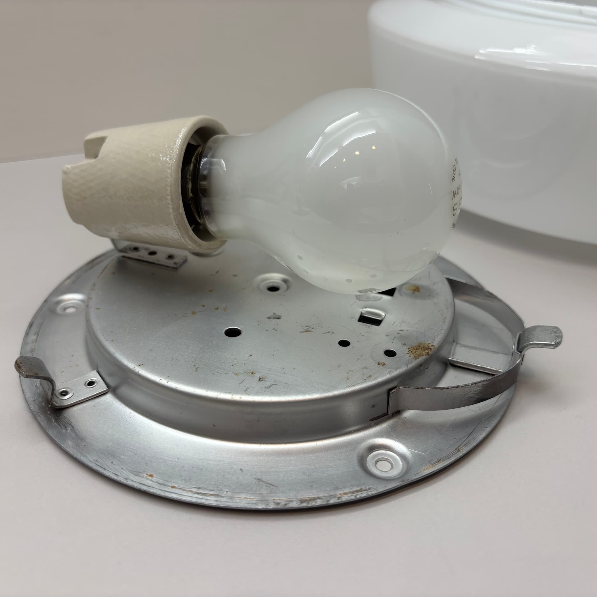 Kinkiet Bauhaus, biały, szkło, Niemcy, lata 70. - 228531