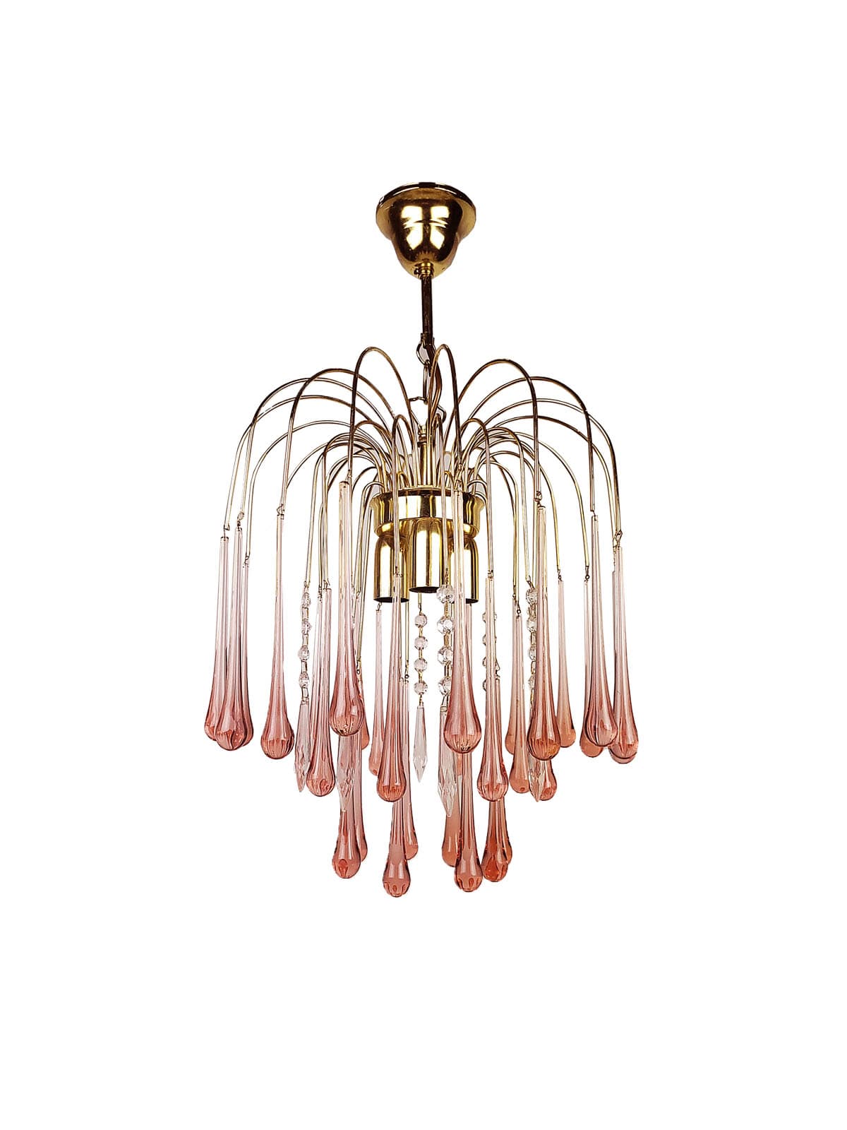 Żyrandol, szkło różowy, proj. P. Venini, Włochy, lata 70.