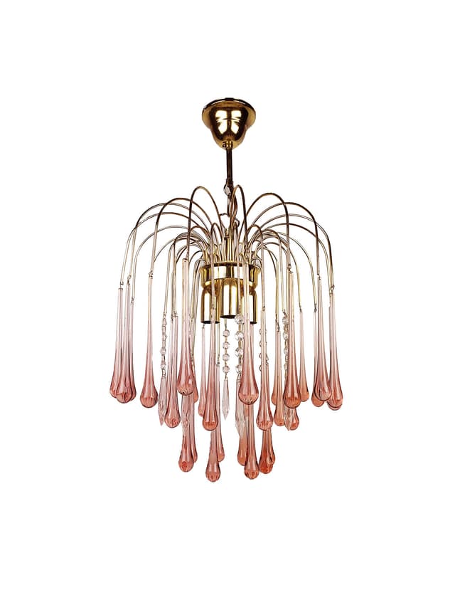 Żyrandol, szkło różowy, proj. P. Venini, Włochy, lata 70. - WYMIARY