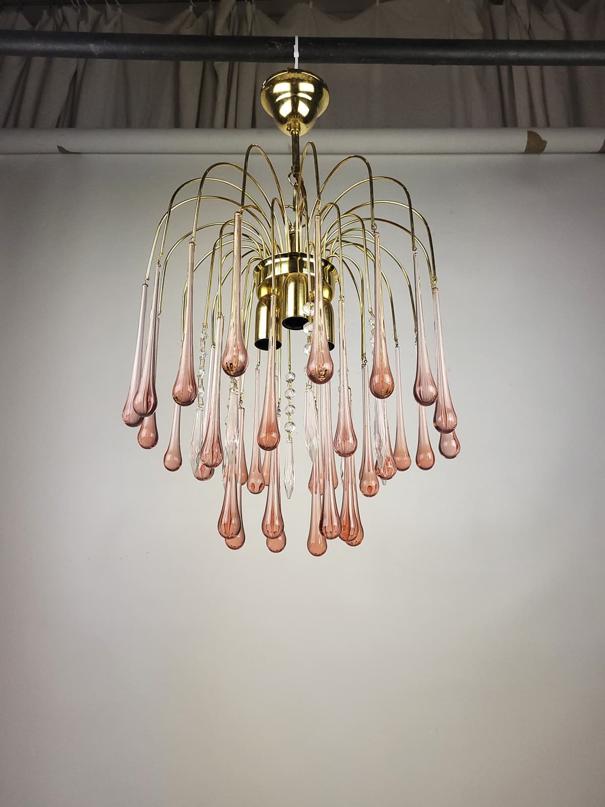 Żyrandol, szkło różowy, proj. P. Venini, Włochy, lata 70. - 228538