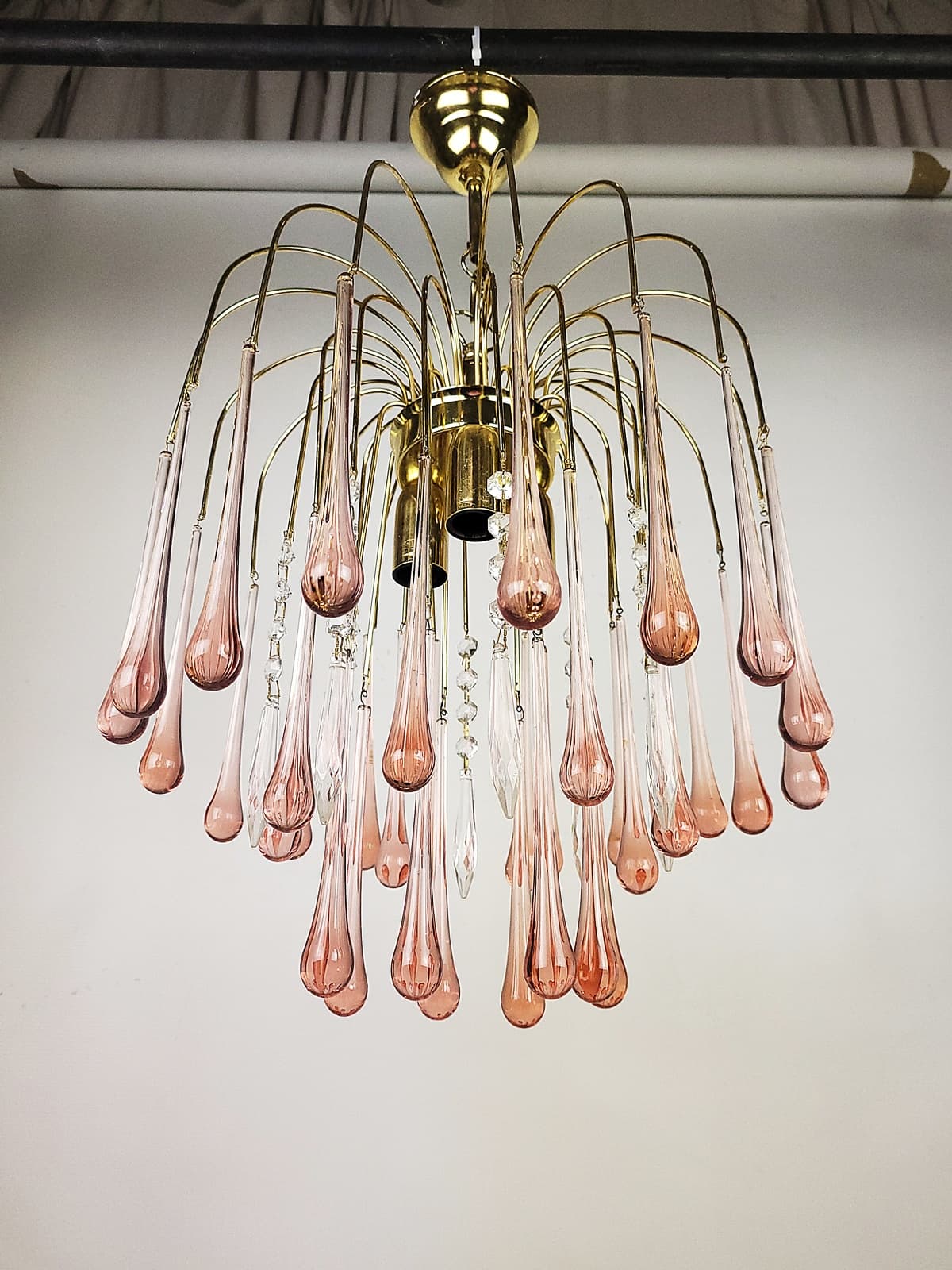 Żyrandol, szkło różowy, proj. P. Venini, Włochy, lata 70. - 228540