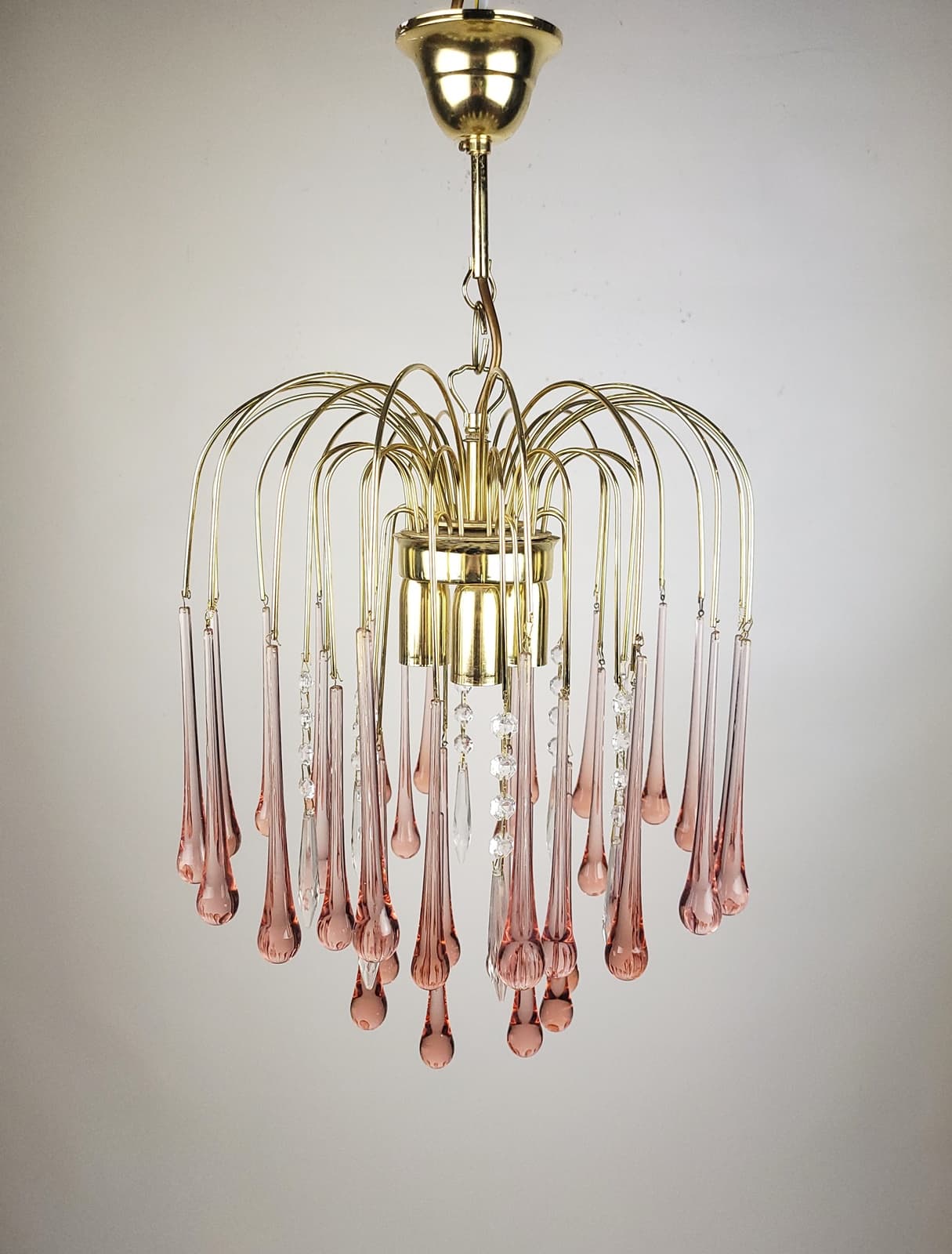 Żyrandol, szkło różowy, proj. P. Venini, Włochy, lata 70. - 228539