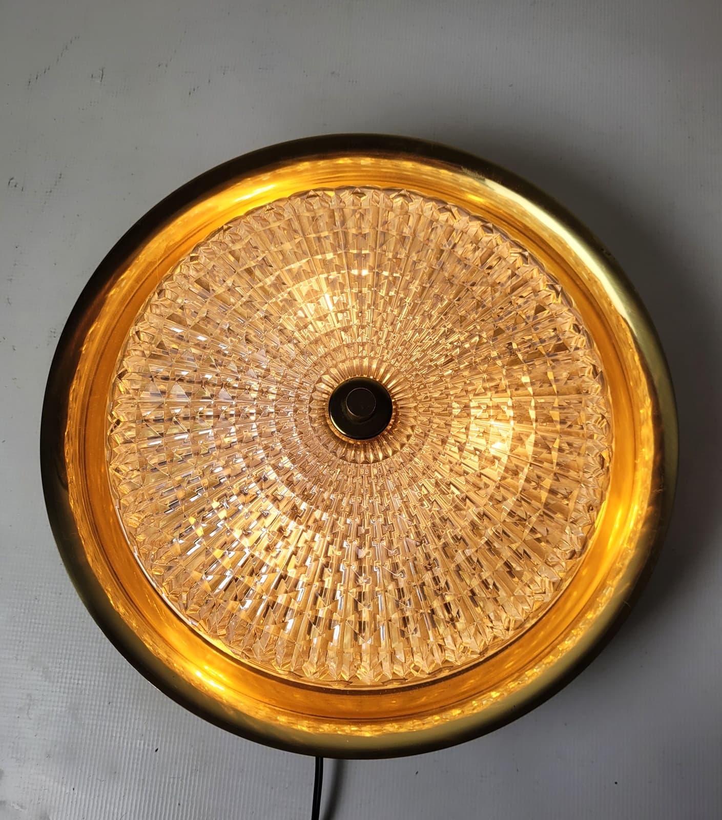 Plafon, kryształ transparentny, mosiądz, proj. C. Fagerlund, Orrefors, Szwecja, lata 70. - 228567