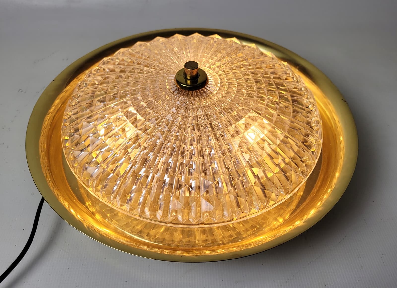 Plafon, kryształ transparentny, mosiądz, proj. C. Fagerlund, Orrefors, Szwecja, lata 70. - 228564