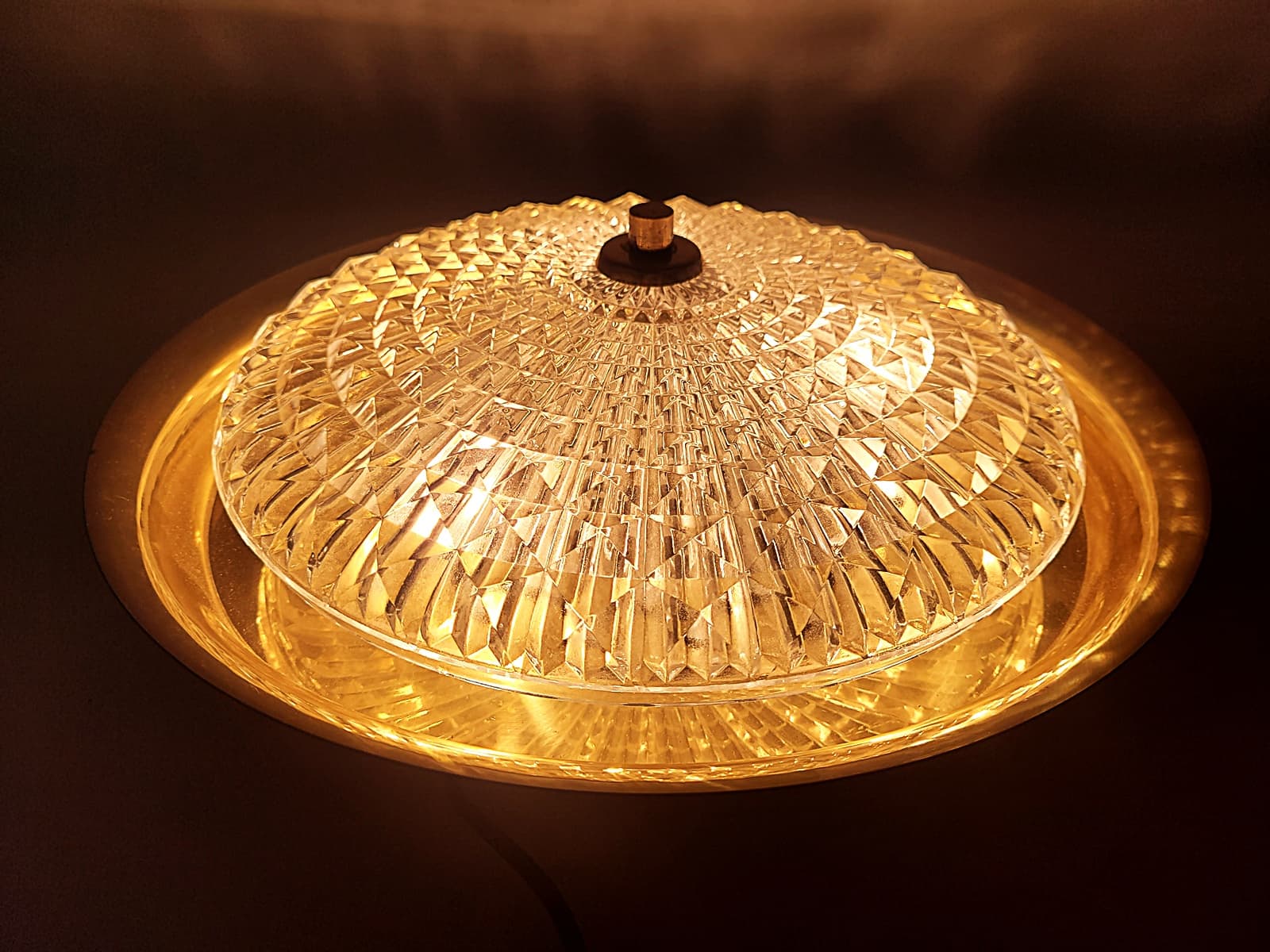 Plafon, kryształ transparentny, mosiądz, proj. C. Fagerlund, Orrefors, Szwecja, lata 70. - 228566