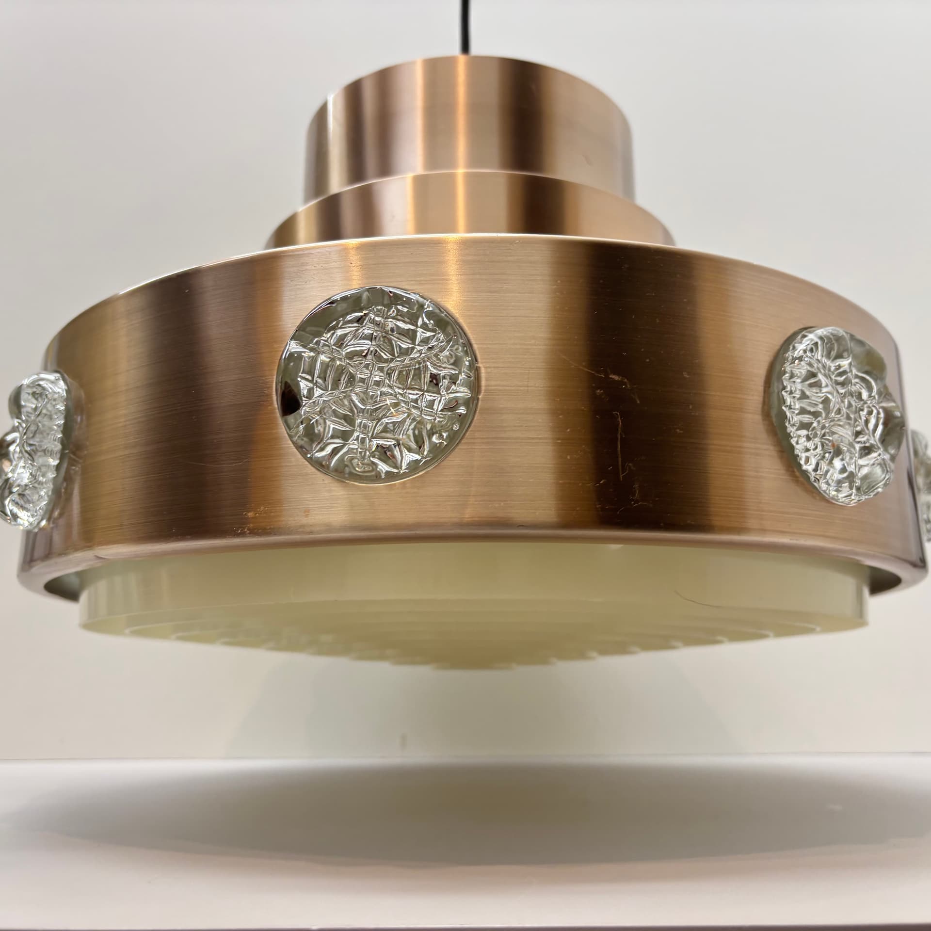 Lampa wisząca Space Age, aluminium srebrny, szkło, Dania, lata 70. - 228573