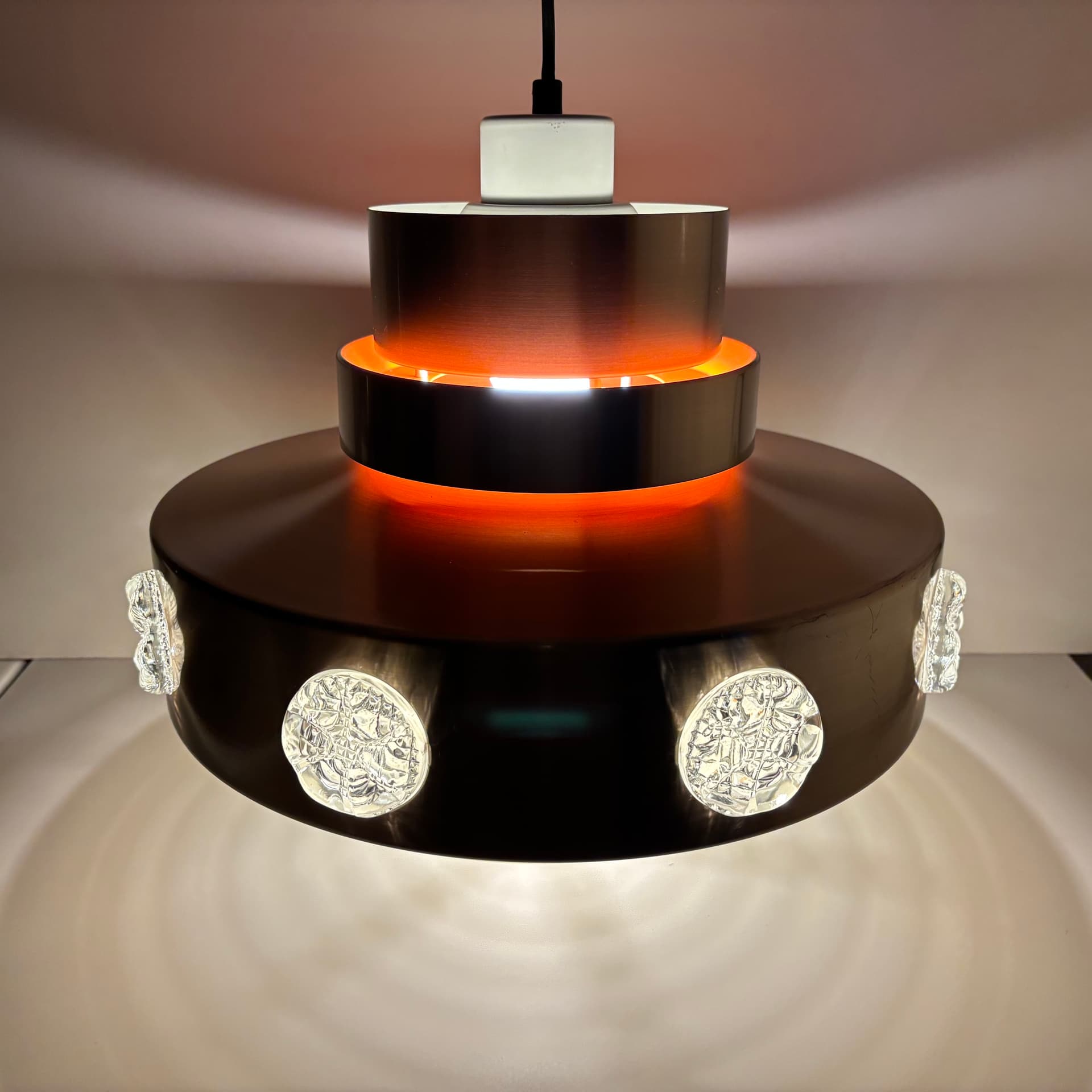 Lampa wisząca Space Age, aluminium srebrny, szkło, Dania, lata 70. - 228570