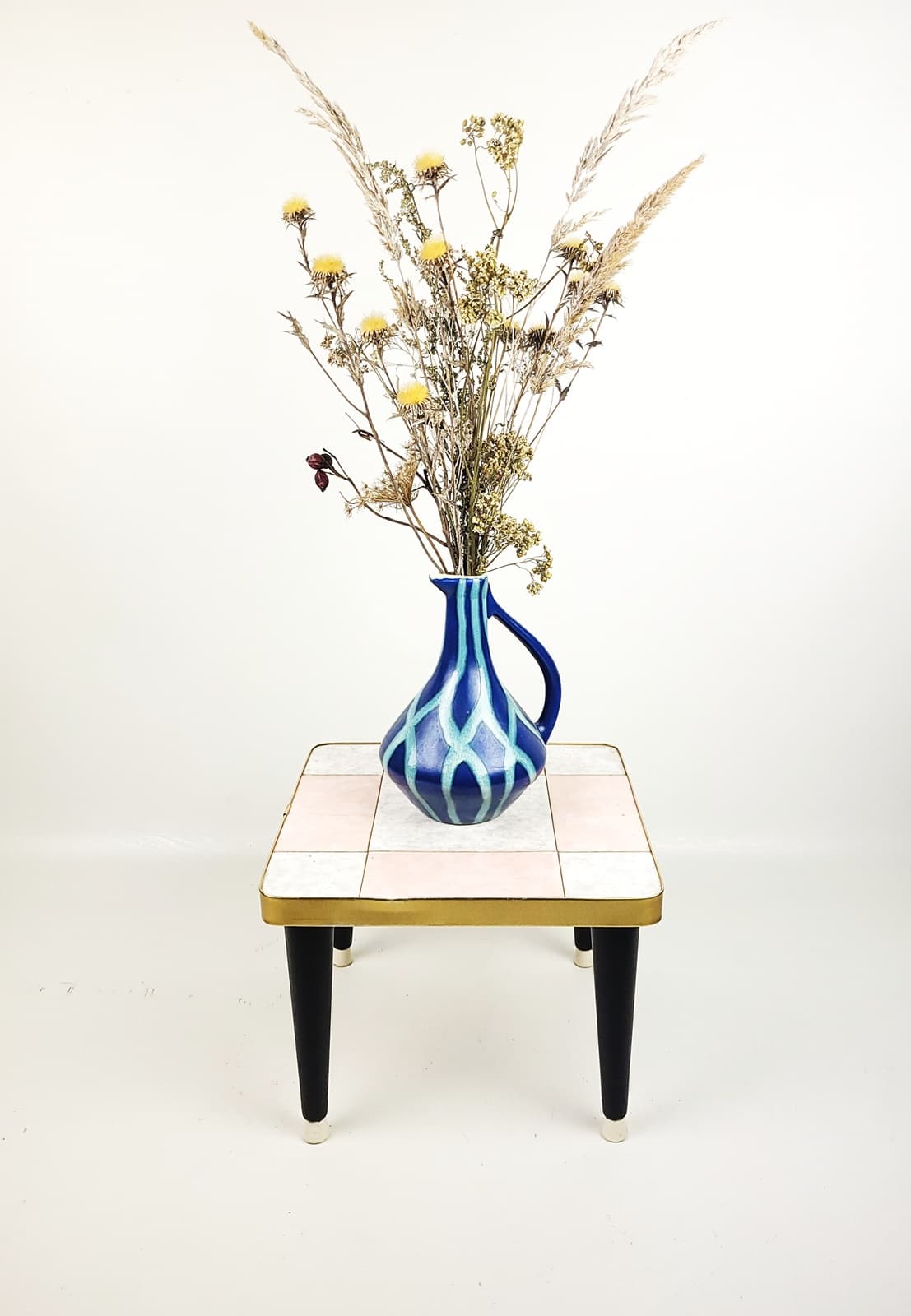 Kwietnik Rockabilly, multikolor, porcelana, metal, drewno, lata 60. - 228626