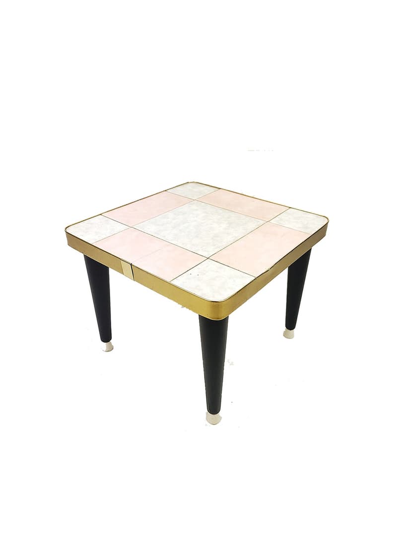 Kwietnik Rockabilly, multikolor, porcelana, metal, drewno, lata 60.