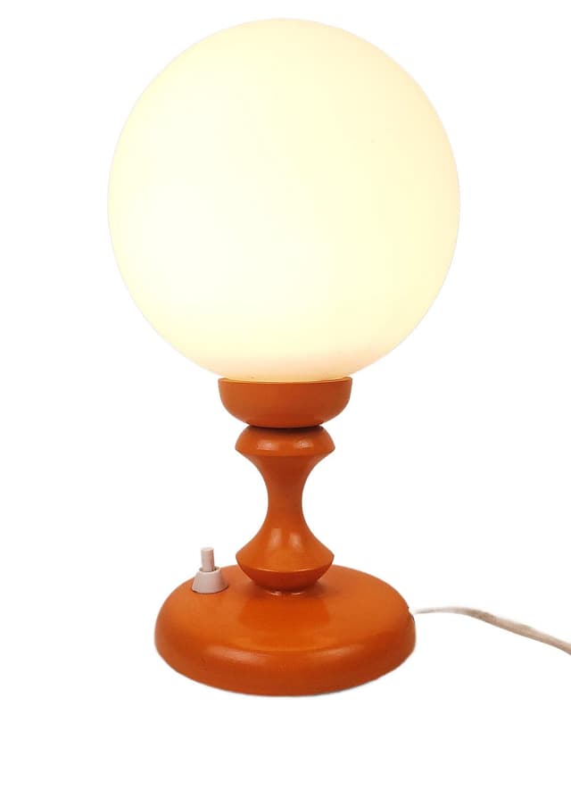 Lampka stołowa Space Age, szkło opalowe białe, plastik pomarańczowy, lata 70. - WYMIARY