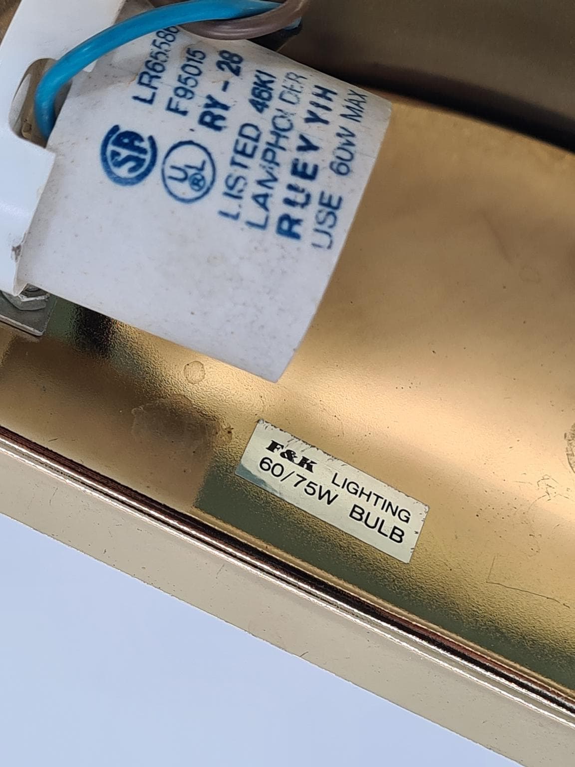 Kinkiet, złoty, metal, F&K Lighting, Niemcy, lata 70. - 228706