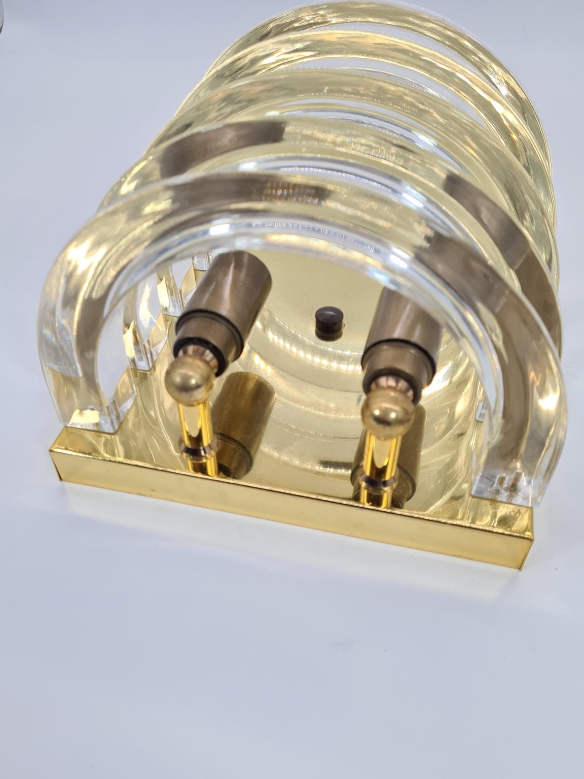 Kinkiet Prometeusz, mosiądz złoty, akryl transparentny, Prometeusz, Polska, lata 80. - 228725