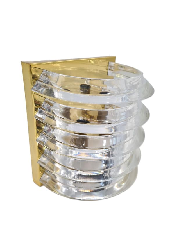 Kinkiet Prometeusz, mosiądz złoty, akryl transparentny, Prometeusz, Polska, lata 80. - WYMIARY