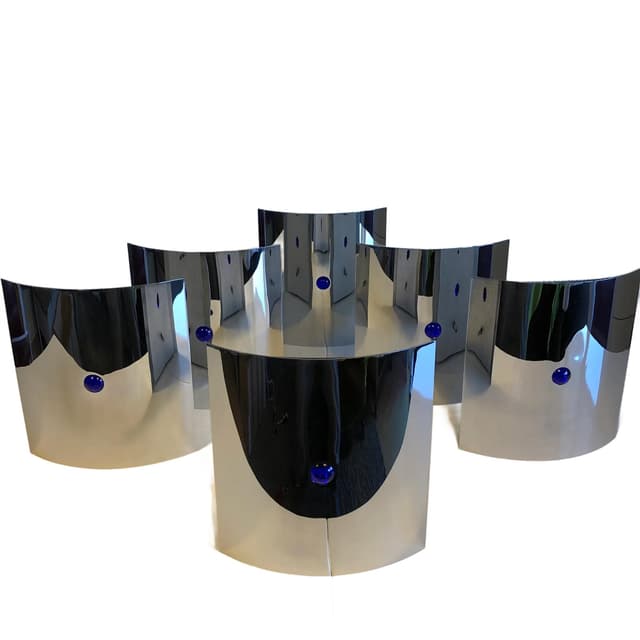 Set of modernist wall sconces, silver stainless steel, cobalt glass, Germany, 1990s - DIMENSION