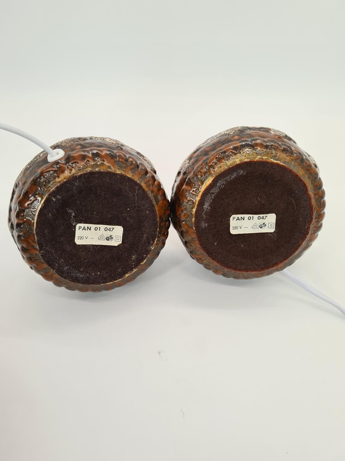 Para lamp stołowych Fat Lava, ceramika beżowa, Niemcy, lata 70. - 228842