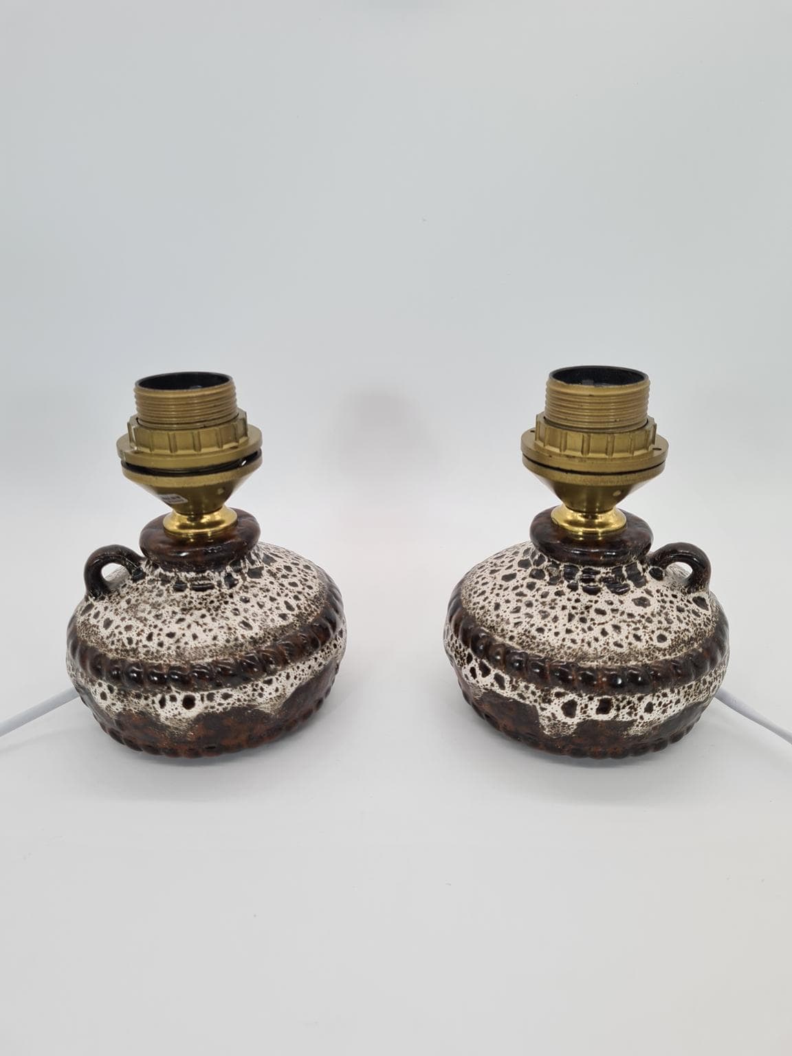 Para lamp stołowych Fat Lava, ceramika beżowa, Niemcy, lata 70. - 228841