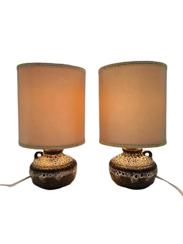 Para lamp stołowych Fat Lava, ceramika beżowa, Niemcy, lata 70. - WYMIARY