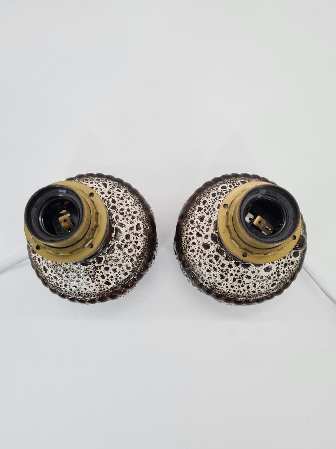 Para lamp stołowych Fat Lava, ceramika beżowa, Niemcy, lata 70. - 228844
